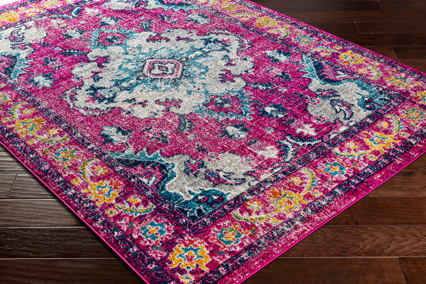 Adity Vintage Oriental Boho Bright Pink Rug