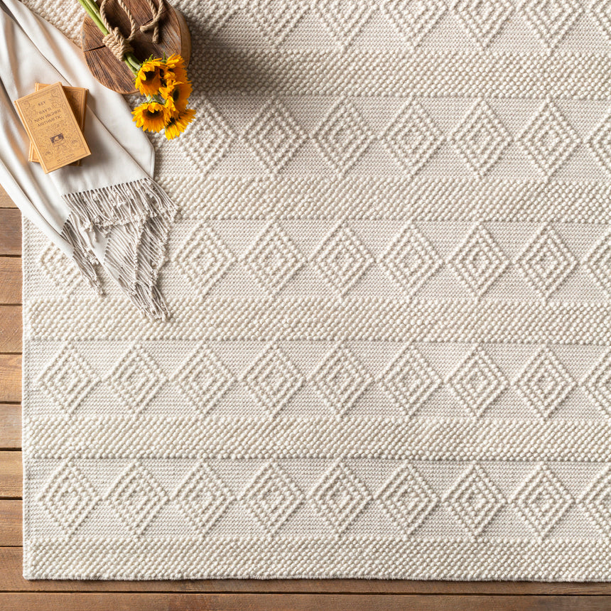 Tarini Hand-Woven Cottage Wool White Rug