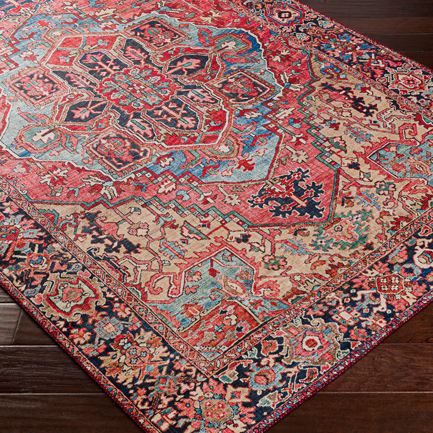 Viorica Vintage Oriental Boho Bright Red/Navy/Wheat/Ice Blue/Grass Rug - Image 6