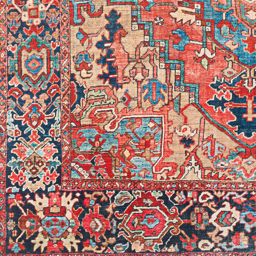 Viorica Vintage Oriental Boho Bright Red/Navy/Wheat/Ice Blue/Grass Rug - Image 8