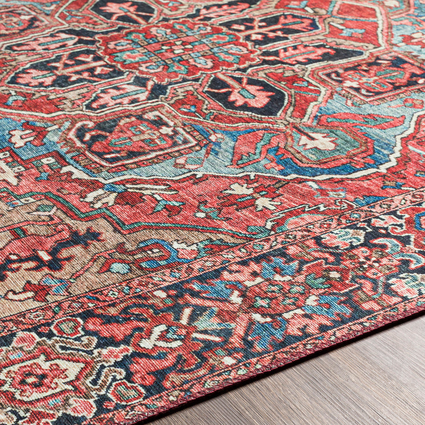 Viorica Vintage Oriental Boho Bright Red/Navy/Wheat/Ice Blue/Grass Rug - Image 3