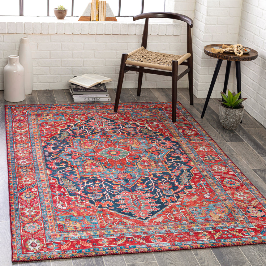 Loredana Vintage Oriental Boho Bright Red Rug