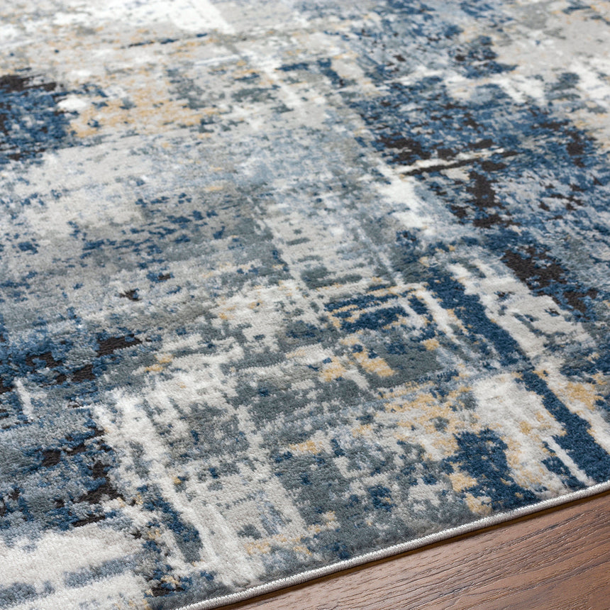 Lena Abstract Modern Marble Denim Rug