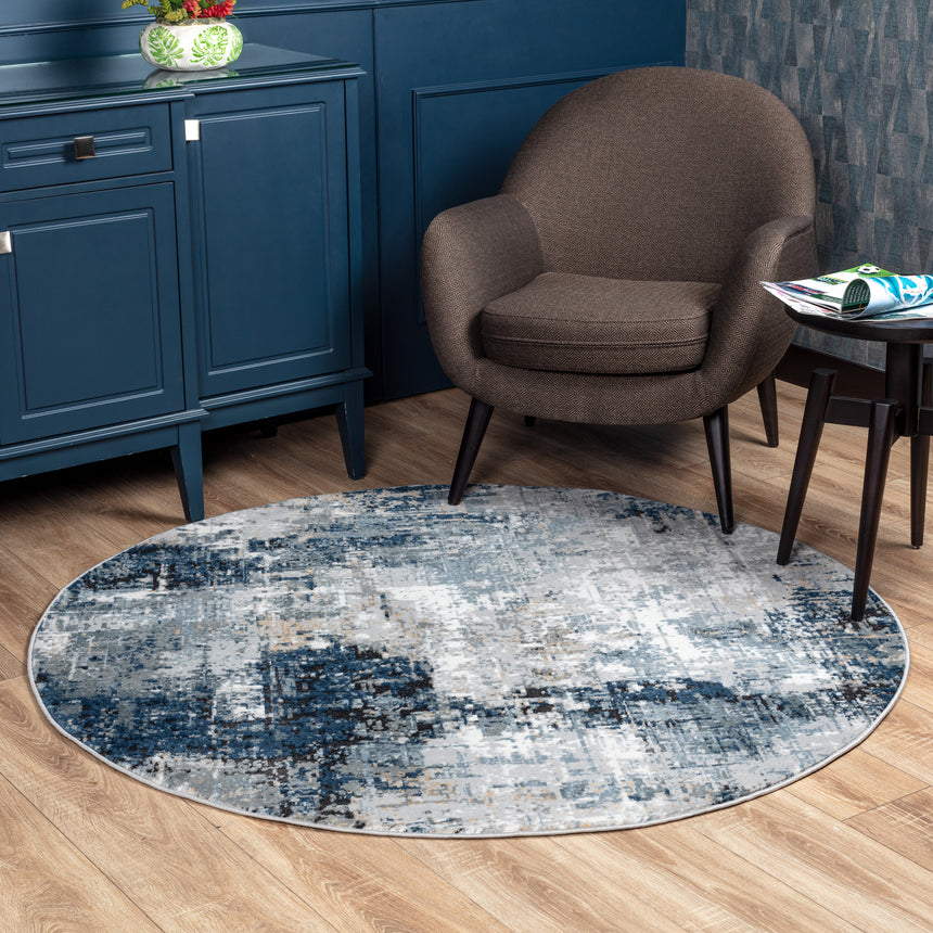 Lena Abstract Modern Marble Denim Rug