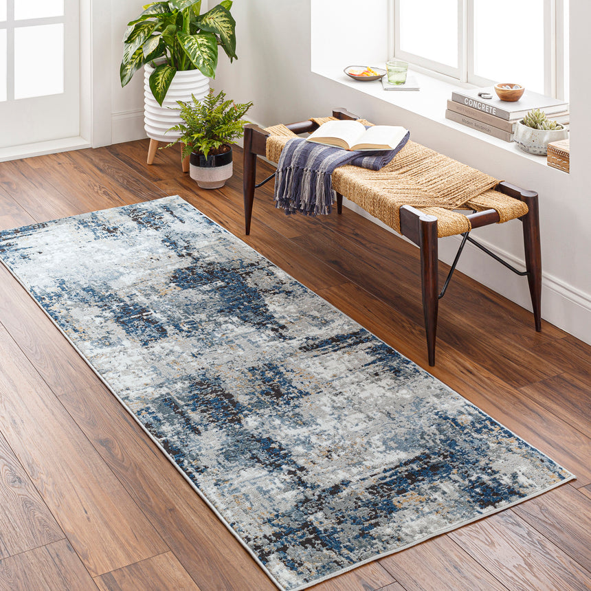 Lena Abstract Modern Marble Denim Rug