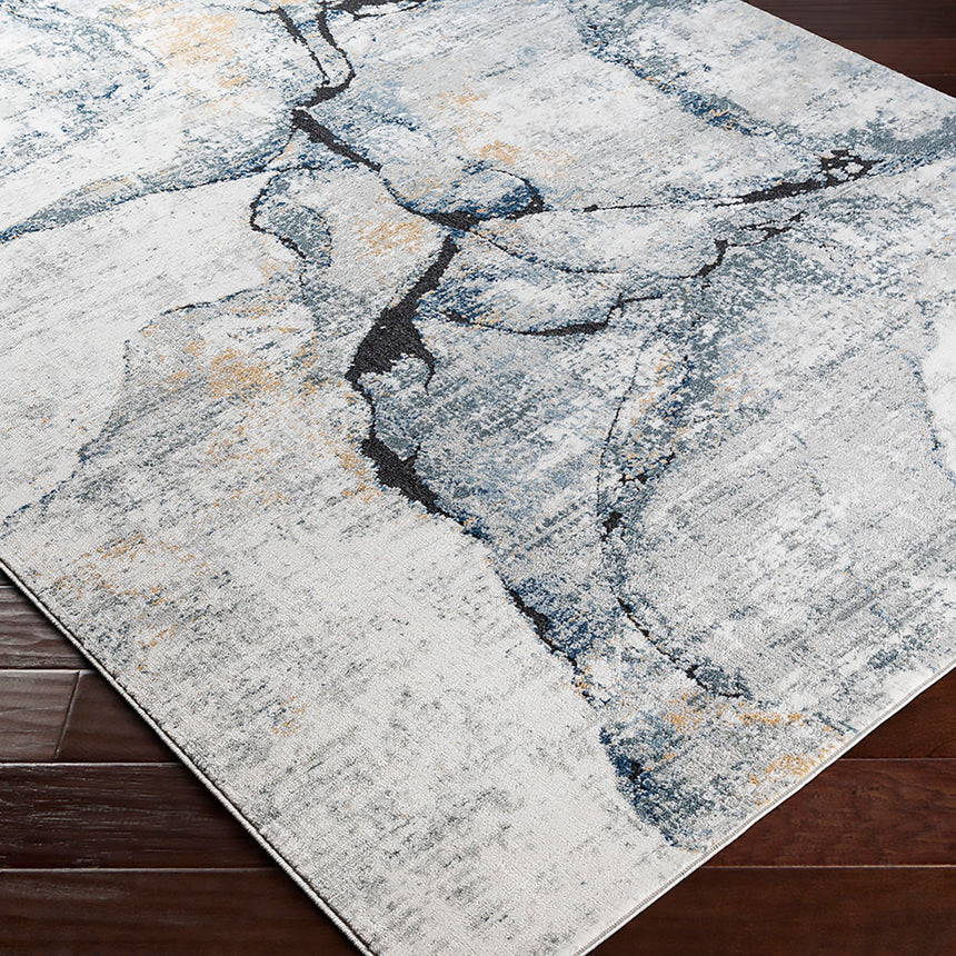 Lyna Abstract Modern Marble Ivory Grey Rug