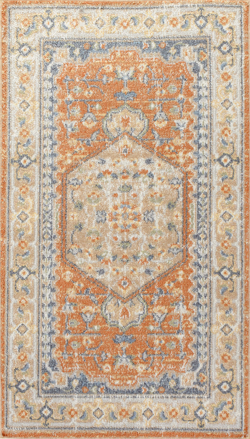 Boka Machine Washable Traditionnal Boho Burnt Orange Rug
