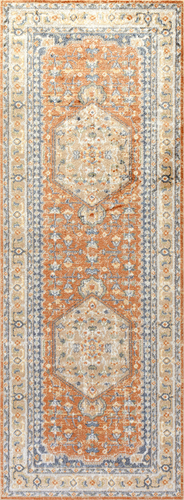 Boka Machine Washable Traditionnal Boho Burnt Orange Rug
