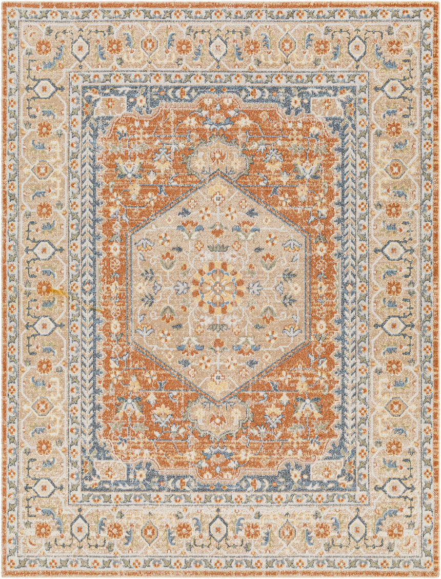 Boka Machine Washable Traditionnal Boho Burnt Orange Rug