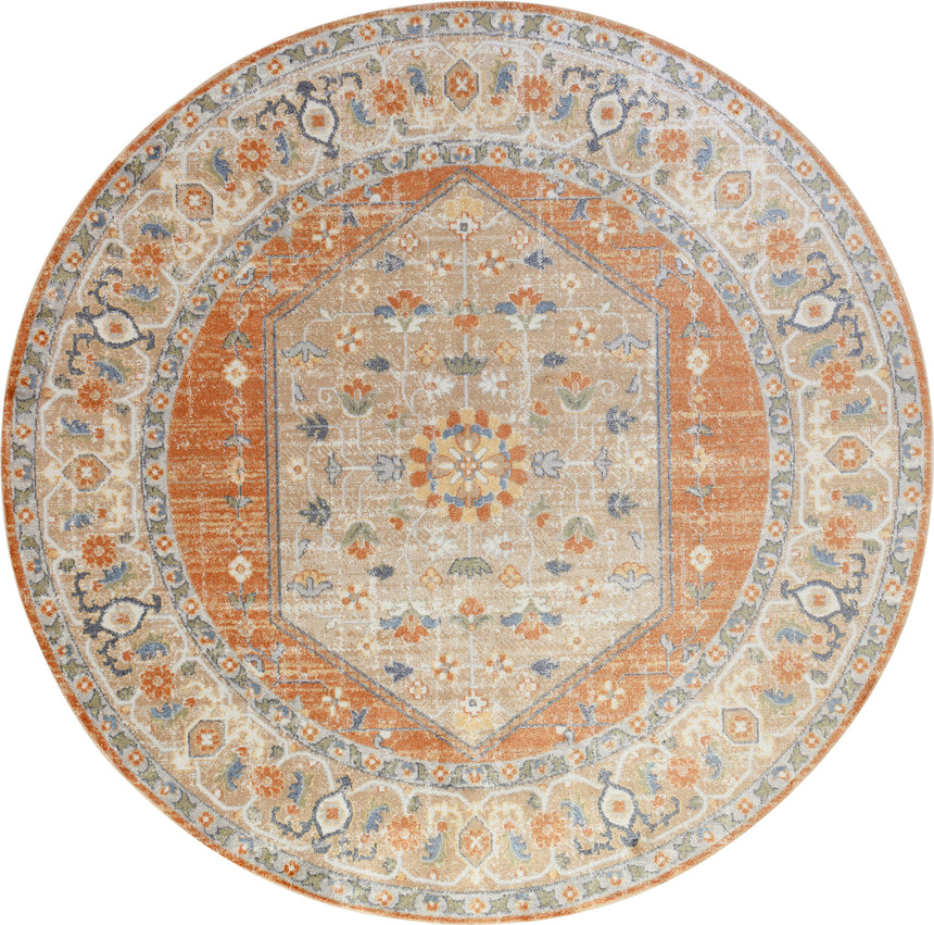 Boka Machine Washable Traditionnal Boho Burnt Orange Rug