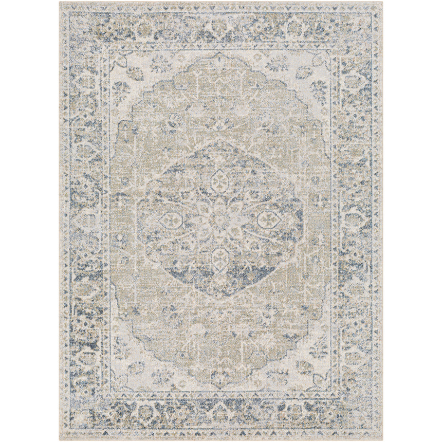 Amayra Machine Washable Traditionnal Boho Olive/Dark Blue Rug