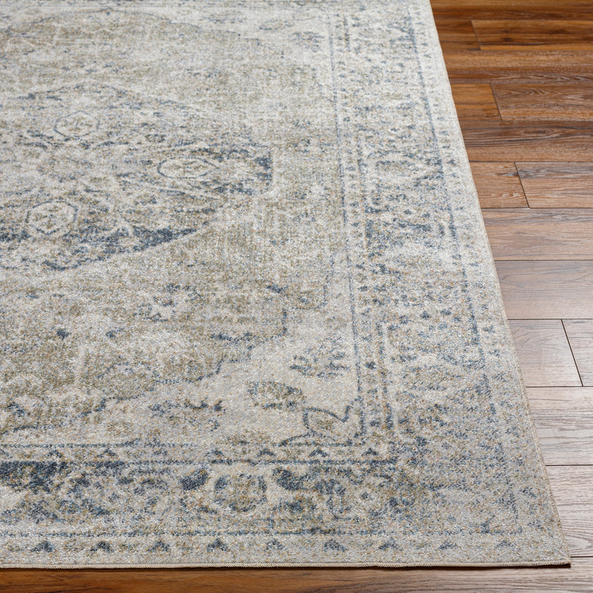 Amayra Machine Washable Traditionnal Boho Olive/Dark Blue Rug