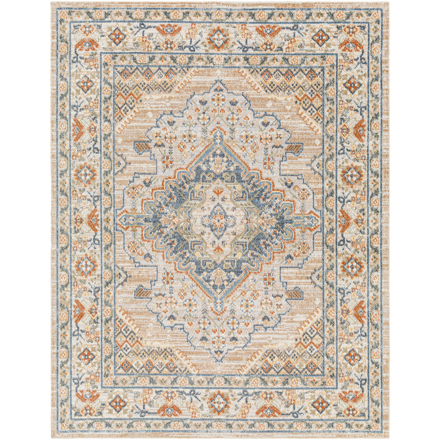 Marion Machine Washable Oriental Boho Oatmeal/Rust Rug