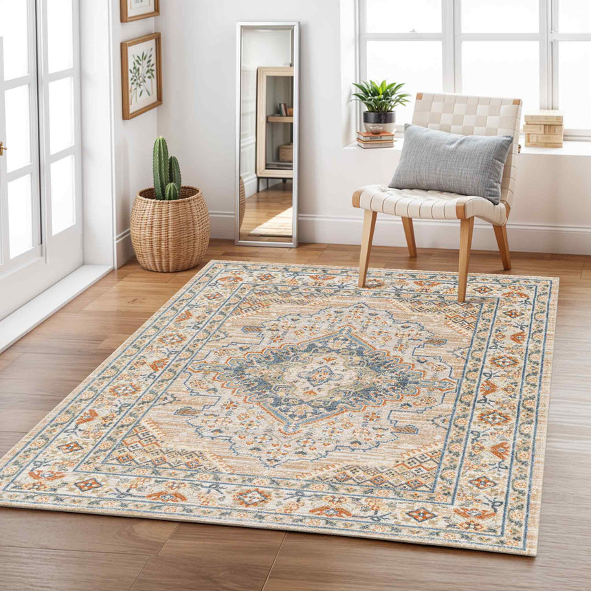 Marion Machine Washable Oriental Boho Oatmeal/Rust Rug