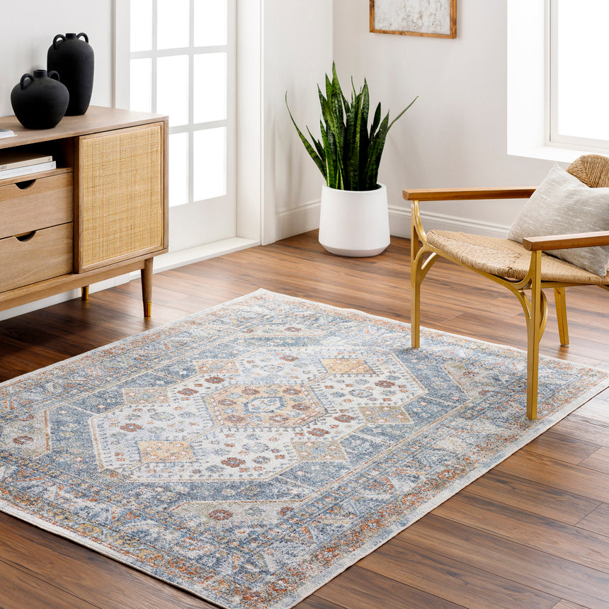 Alka Machine Washable Oriental Boho Denim Rug