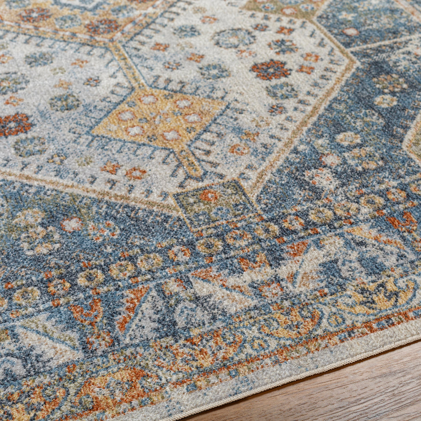 Alka Machine Washable Oriental Boho Denim Rug
