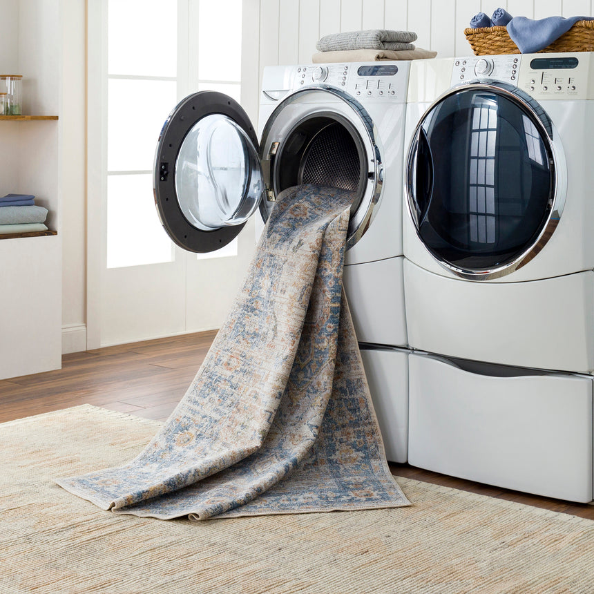 River Machine Washable Oriental Boho Beige Rug