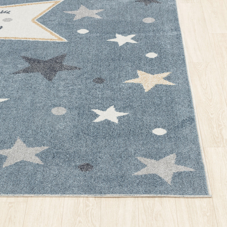 Supermama Kids Machine Washable Blue/Beige Bedroom Rug