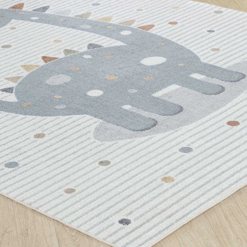 Dino Kids Machine Washable Beige/Grey Bedroom Rug