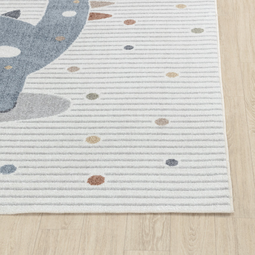 Dino Kids Machine Washable Beige/Grey Bedroom Rug - Image 5