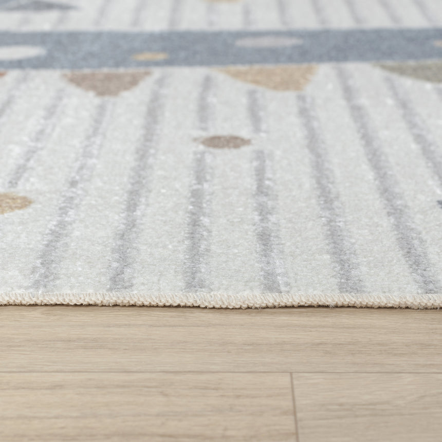 Dino Kids Machine Washable Beige/Grey Bedroom Rug - Image 7