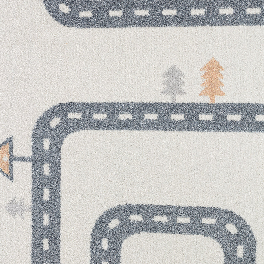 Vroomville Kids Machine Washable Beige/Grey Bedroom Rug