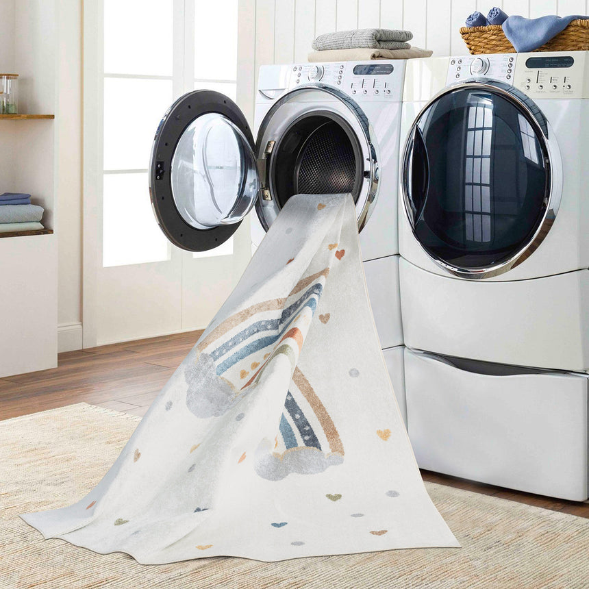 Raini-Bow Kids Machine Washable Multicolour Bedroom Rug
