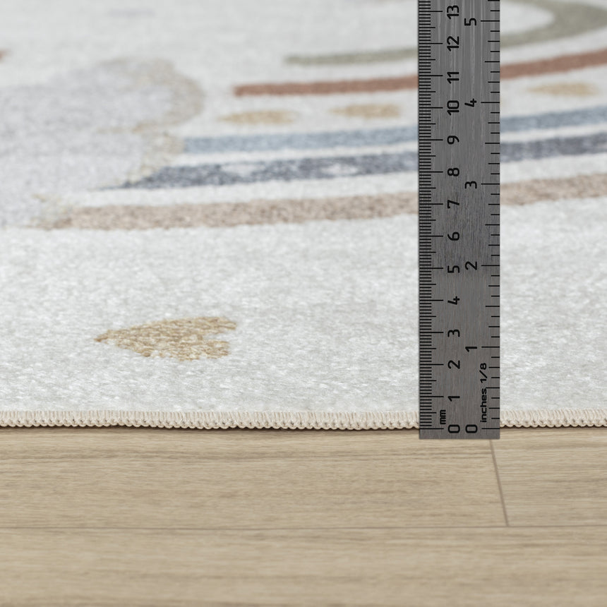 Raini-Bow Kids Machine Washable Multicolour Bedroom Rug