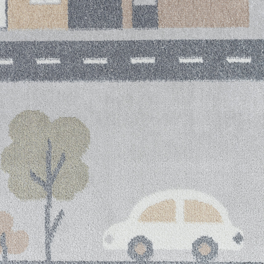 Vroomville Kids Machine Washable Blue/Grey Bedroom Rug