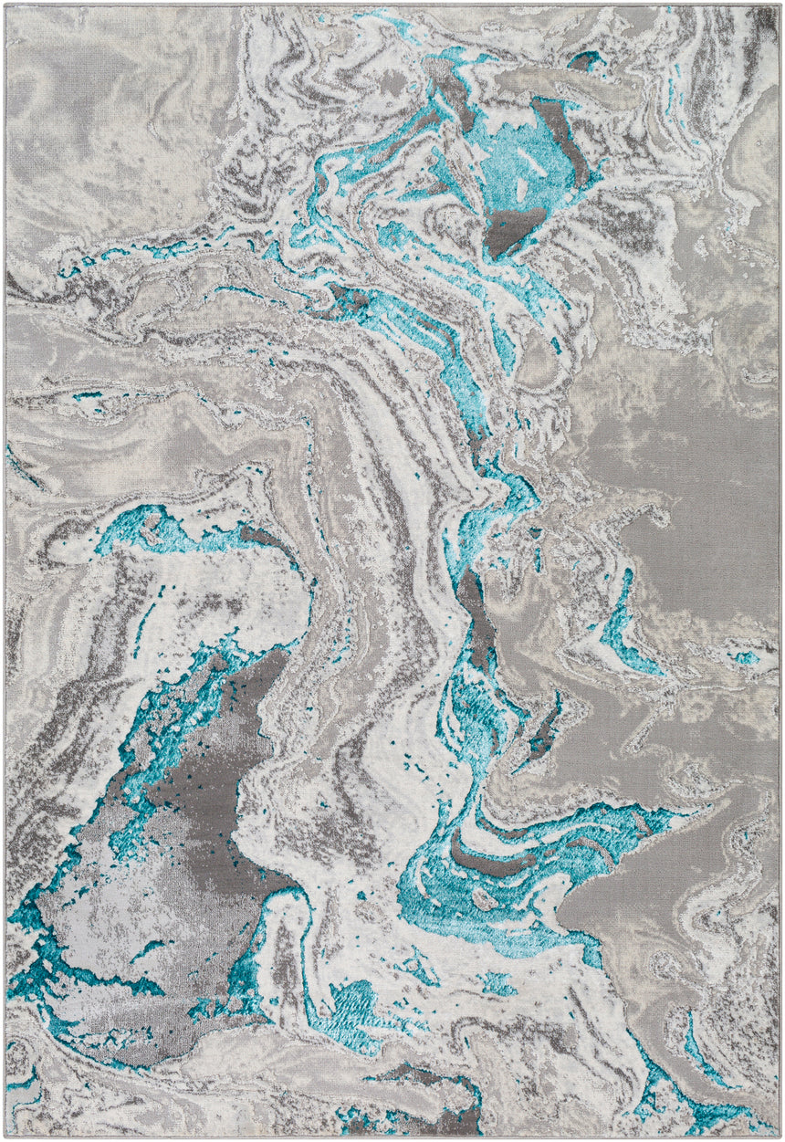 Dahlia Abstract Modern Marble Teal Rug - Image 1