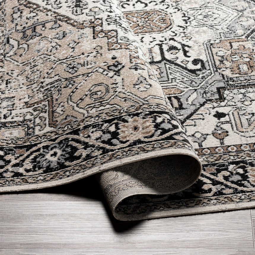 Liana Machine Washable Oriental Boho Beige Rug