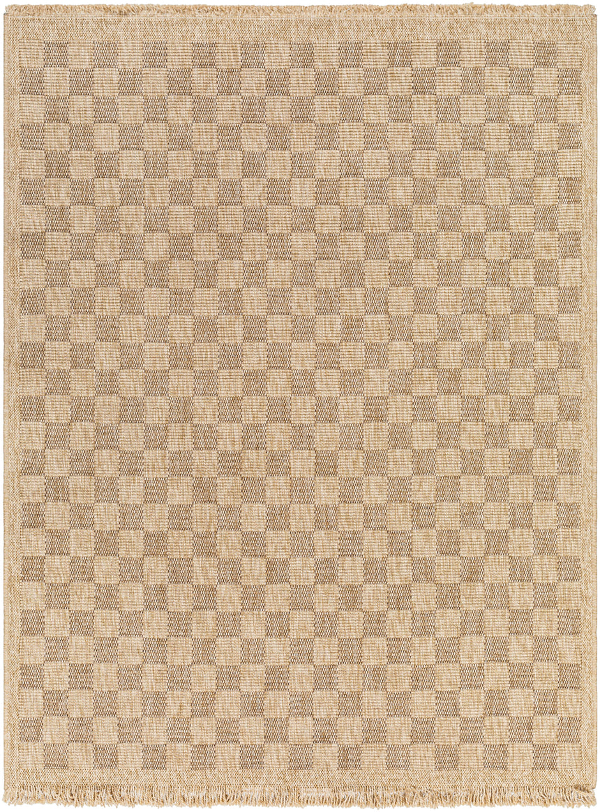 Tori In- & Outdoor Cottage Jute-Look Light Brown Checkered Rug