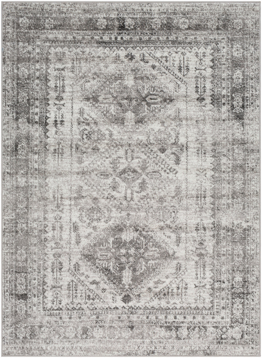Neelam Vintage Oriental Boho Light Grey/White/Charcoal Rug