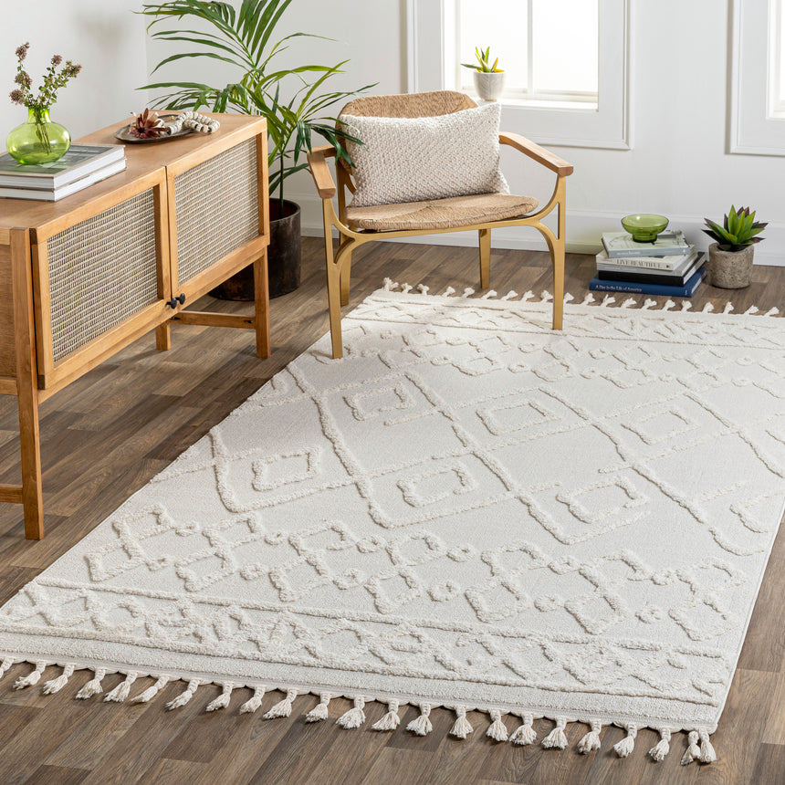Elaine Berber Geometric High Pile Cream Rug - Image 2