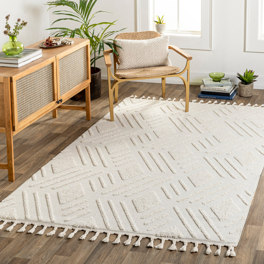 Selene Berber Geometric High Pile Ivory Rug