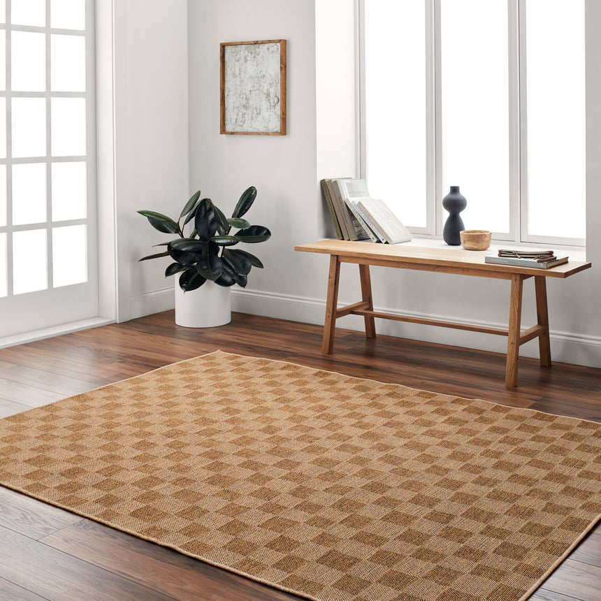 Jerrie In- & Outdoor Jute-Look Medium Brown Checkered Rug
