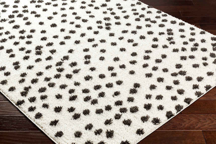 Hekuba Shaggy Modern Plush Pile Black/Ivory Polka Dot Rug