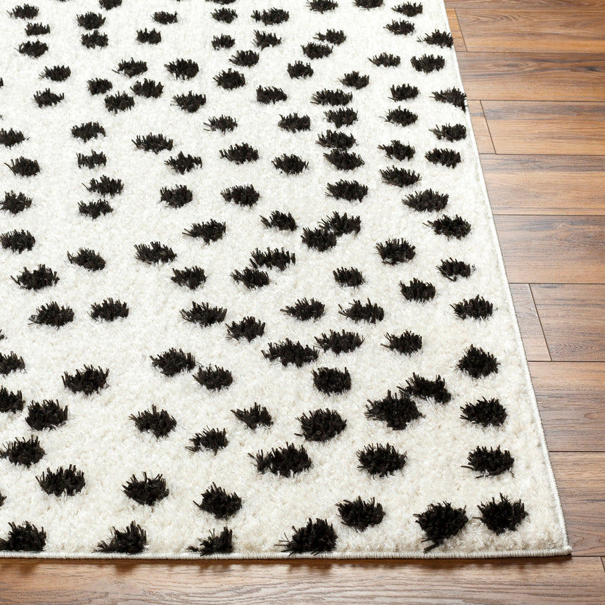 Hekuba Shaggy Modern Plush Pile Black/Ivory Polka Dot Rug
