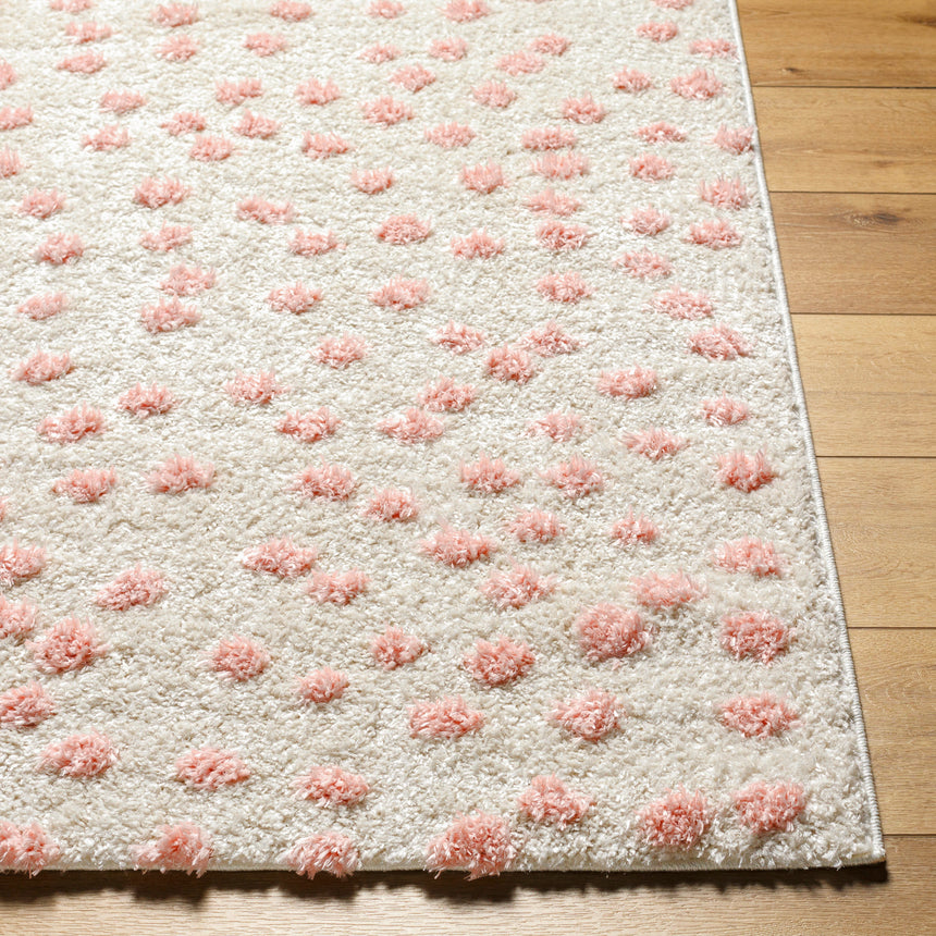Hekuba Shaggy Modern Plush Pile Beige/Light/Pink Polka Dot Rug