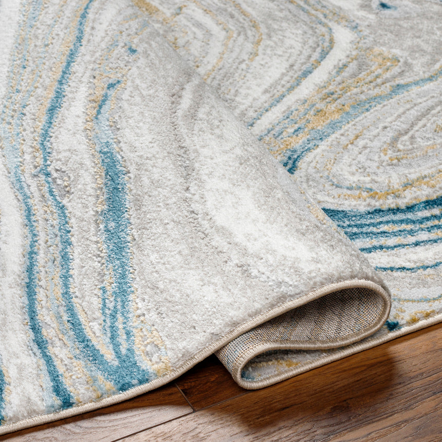 Glendy Abstract Modern Marble Dark Teal/Beige Rug