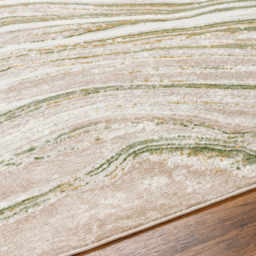 Makayla Abstract Modern Marble Moss/Beige Rug