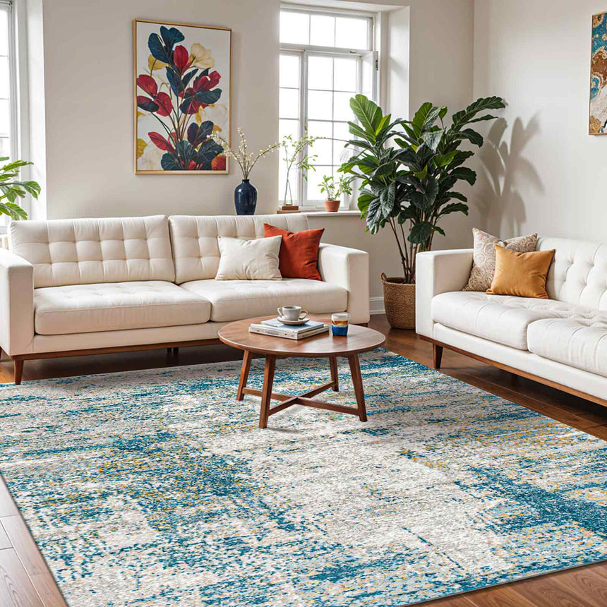 Maylene Abstract Modern Marble Dark Teal Rug