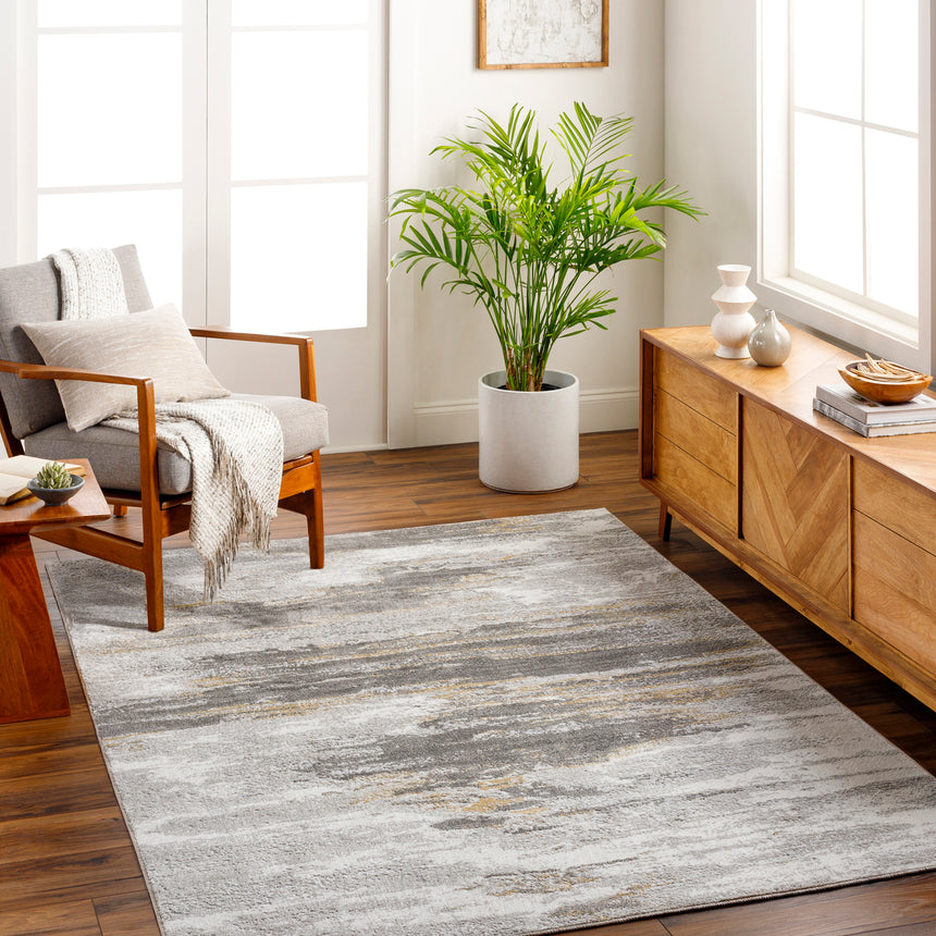 Hila Abstract Modern Marble Charcoal/Off-White Rug