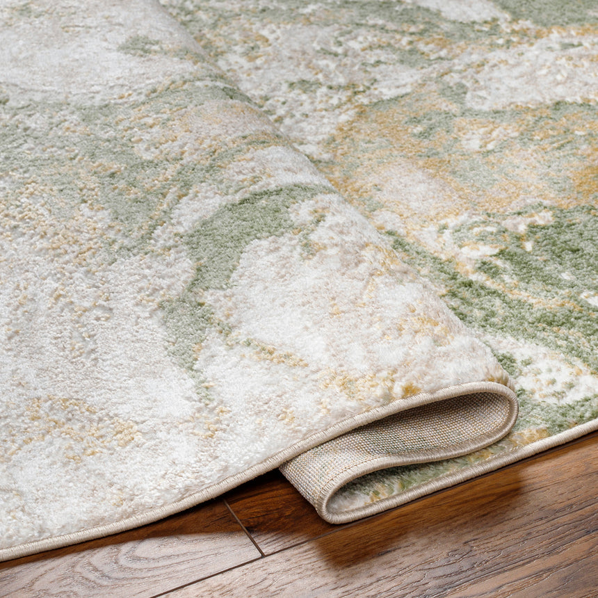 Octavia Abstract Modern Marble Moss Green Rug
