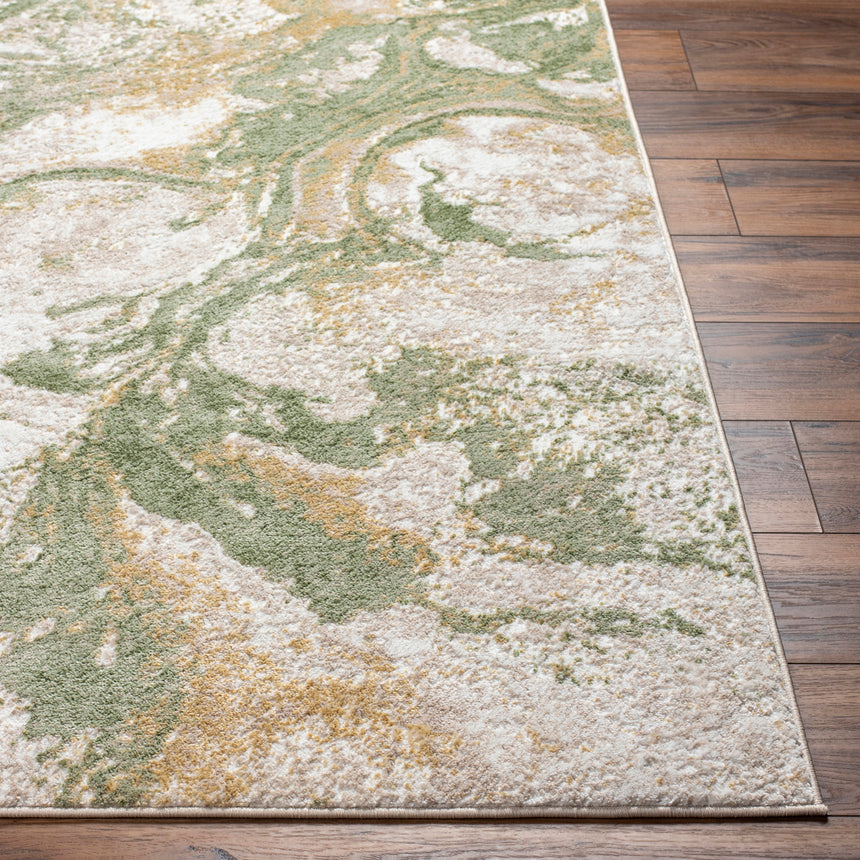 Octavia Abstract Modern Marble Moss Green Rug