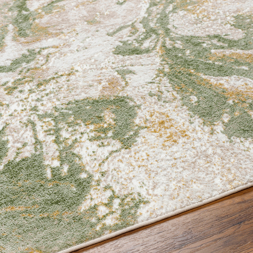 Octavia Abstract Modern Marble Moss Green Rug