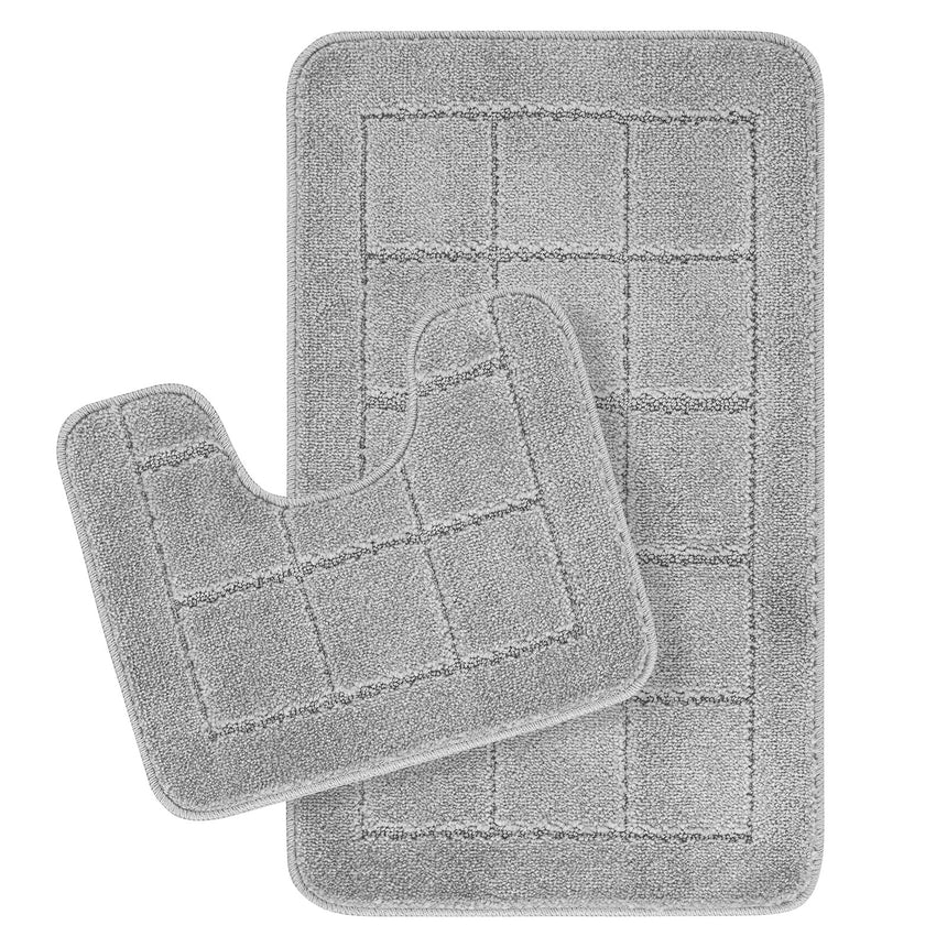Noelle 2-Piece Machine Washable Non-Slip Grey Bathroom Rug Set