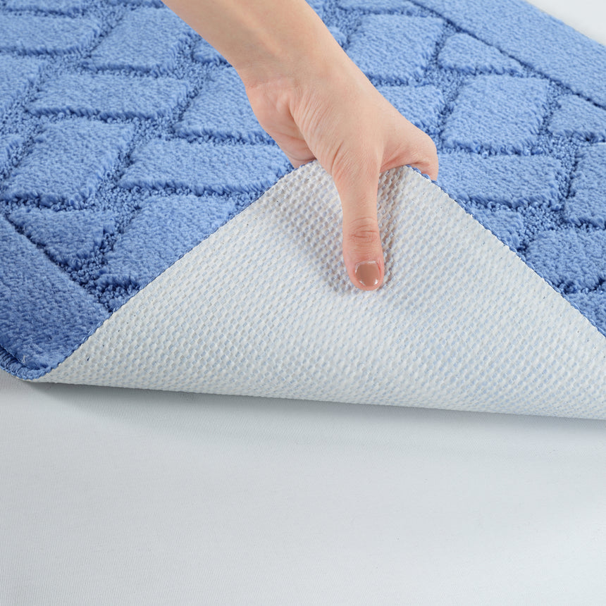 Nilah 2-Piece Machine Washable Non-Slip Blue Bathroom Rug Set