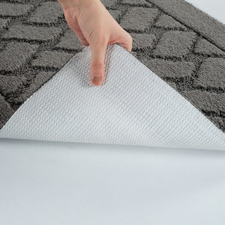 Nilah 2-Piece Machine Washable Non-Slip Dark Grey Bathroom Rug Set