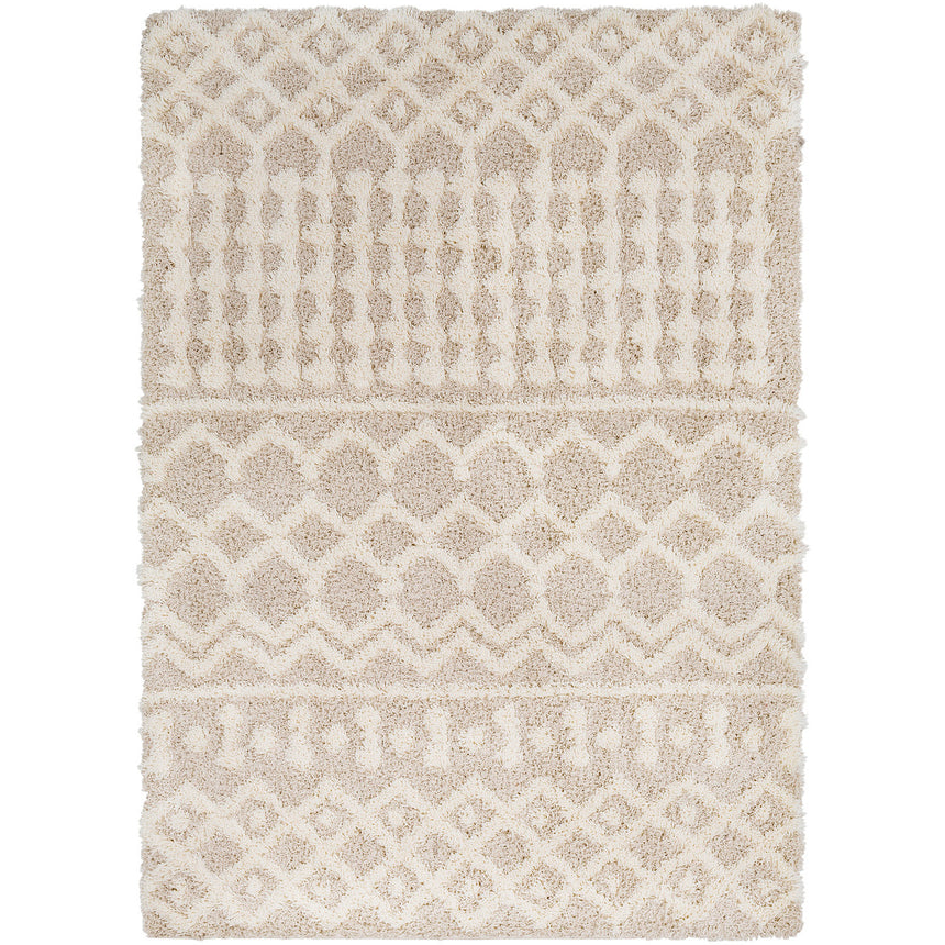 Nour Shaggy Geometric Plush Pile Cream Beige Rug